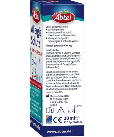 Abbey Allergy Protection Nasal Gel Spray - Relief for Hay Fever Dust Mite & Animal Hair Allergies - 120 Sprays 20ml - 1 Pack | Ships Internationally - Buy Online on GoSupps.com