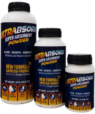 ULTRABSORB Super Absorbent Powder - Multi-Purpose Spill Solidifier & Odor Remover for Urine Vomit Portable Toilets - 28 Oz - Buy Online on GoSupps.com