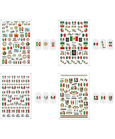 Mexican Flag Nail Art Stickers - 3D Self Adhesive Decals for Patriotic Manicure | DIY Mexico Flag Design (6 Sheets - Buy Online on GoSupps.com