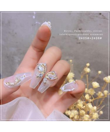 3D Bow Flower Crystal Pendant Chain Decorations Metal Jewelry Manicure Nails Accessories - Buy Online on GoSupps.com