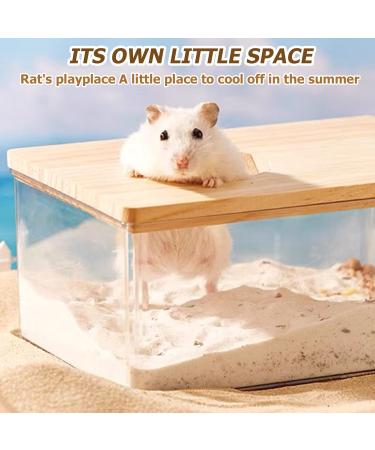 Buy Homury Transparent Sand Bathroom for Hamsters - Sand Bath Container with Ladder Natural Wood Cover & Shovel | Ideal Hamster Bathing Solution - Buy Online on GoSupps.com
