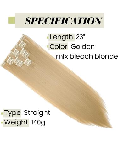 S-noilite 23 Golden Mix Bleach Blonde Clip In Hair Extensions - 8pcs Full Head, Long & Sexy Lady Fashion - 60 Colours Available - Buy Online on GoSupps.com