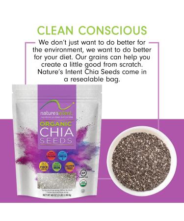 Nature's Intent Organic Chia Seeds - 3lb Bag | USDA Organic, Non-GMO, Vegan, Gluten-Free, Kosher | Keto & Paleo | Rich in Calcium, Omega-3, and Iron | For Salads, Yogurt & Smoothies - Buy Online on GoSupps.com