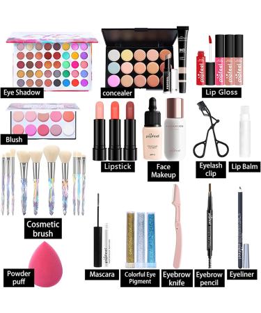 MKNZOME All-in-one Holiday Makeup Gift Set | Makeup Kit for Women Full Kit Cosmetic Essential Starter Bundle Include Eyeshadow Palette Lipstick Blush Foundation Concealer Face Powder Lipgloss Brush - Buy Online on GoSupps.com