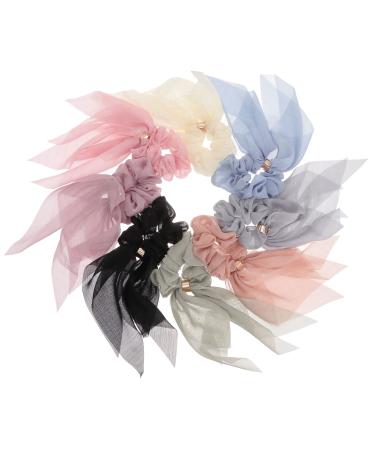 VALICLUD 8PCS Chiffon Hair Scarf Scrunchies Double Layer Bowknot Ponytail Holder Elastic Ribbon Hair Ties for Women Girls - Buy Online on GoSupps.com