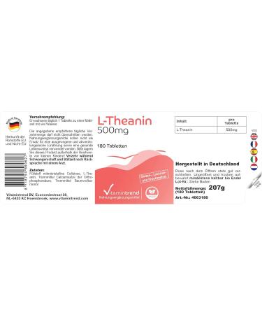 L-Theanine 500mg | 3-Month Supply | Vegan Amino Acid Supplements | 90 Bioavailable Tablets | High-Dose Safe Dosage | Vitamin Trend Germany - Buy Online on GoSupps.com