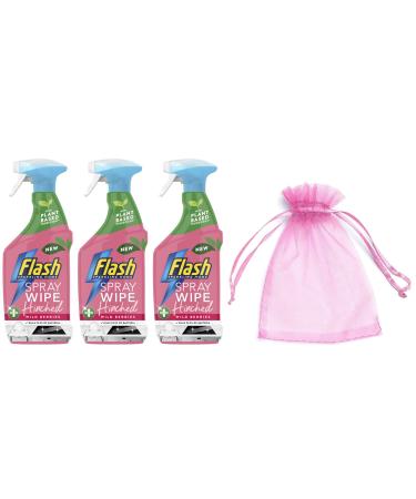 Flash Sparkling Home Spray Wipe Hinched Antibacterial Multi-Surface Cleaner 800ml Wild Berries Scent 3Pk + Our Gift for You: Organza Bag Size: 9x7x0.1cm - Buy Online on GoSupps.com