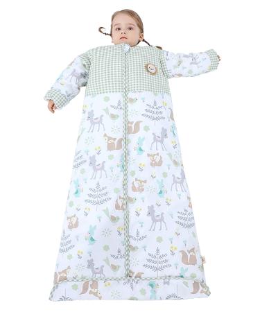 Chilsuessy Baby Sleeping Bag 2.5 Tog Winter Sleeping Sack Wearable Blanket for Kids Adjustable Length Removable Sleeves Toddler Sleeping Bag for Boys Girls 2.5 Tog/Dream Forest 150cm/6-9 Years