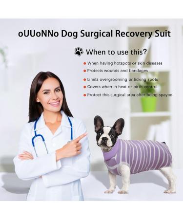 Ouuonno XL Recovery Suit for Dogs & Cats | Surgical Recovery for Abdominal Wounds & Skin Diseases | Anti-Lick Pet Nurse - Purple Striped - Buy Online on GoSupps.com