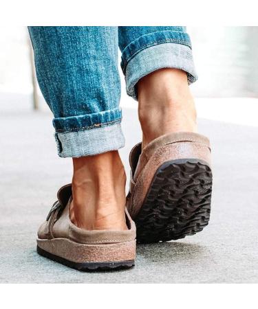 Shop Comfortable Khaki Flat Pantolette Sandals for Women | Stylish Summer Clogs Suede Slip-On Loafers & Boat Shoes - EU Size 38 - Buy Online on GoSupps.com