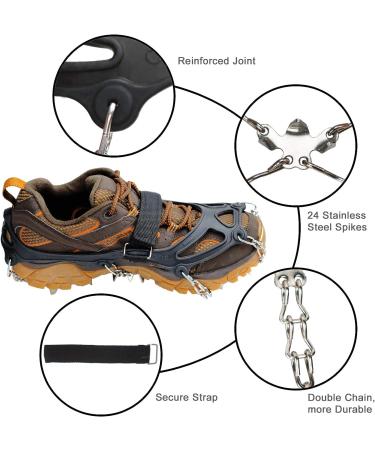 Crampons for Hiking Boots - 24 Spike Ice Cleats Snow Grips for Men and Women | Ideal for Hiking, Ice Fishing, Walking, and Climbing - Black Medium - Buy Online on GoSupps.com