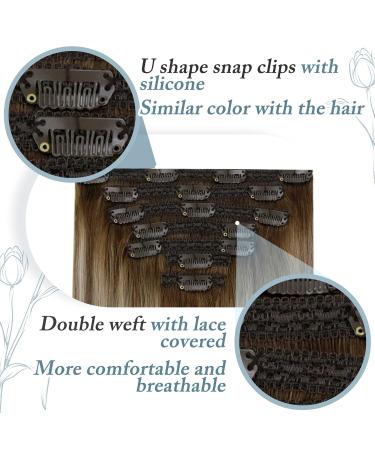 Runature Clip-in Real Hair Extensions - Balayage Ombre Dark Brown to Blonde 40cm 120g 7 Pieces #3/8/22 - Premium Remy Quality - Buy Online on GoSupps.com