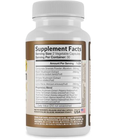 Harvest of Nature - Mushroom Complex Supplement w/Lion's Mane Reishi Turkey Tail Shiitake - Supports Immune Function & Cognitive Function - 266 mg - 60 Capsules (1 Pack) - Buy Online on GoSupps.com