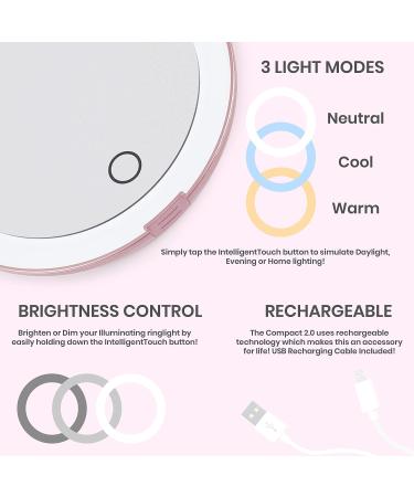 LUNA London Compact 2.0 Travel Mirror in Rose Gold | LED Lighted Vanity Mirror | 3 Light Modes, 7X Magnification | Portable & Rechargeable - Buy Online on GoSupps.com