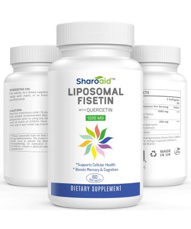 Sharoaid Liposomal Fisetin with Quercetin Supplements 1200 mg per Serving High Absorption Polyphenols Antioxidants for Women Men Non-GMO Gluten-Free 1 Bottle-60 Softgels 60 Count (Pack of 1)