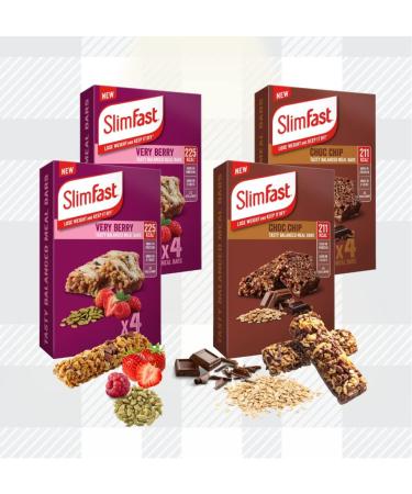 AETN Creations Slimfast Meal Replacement Bar Bundle Pack 16x60g Chocolate Chip and Very Berry Plus AETN Fridge Magnet for Weight Loss Calorie Controlled Diet High in Protein - Buy Online on GoSupps.com