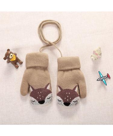 JIAHG Kids Winter Knit Gloves with String - Cute Cartoon Fox Design | Toddler Hand-Warming Mittens for Boys and Girls 1-3 Years | Insulated Cold Weather Mitts - Buy Online on GoSupps.com