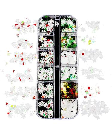 12 Grid Snowflake Nail Sequins Art Holographic Christmas Nail Jewelry Decoration