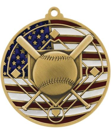 Decade Awards Patriotic Baseball Medal - 2.75 Inch Wide Medallion with American Flag Ribbon - Buy Online on GoSupps.com