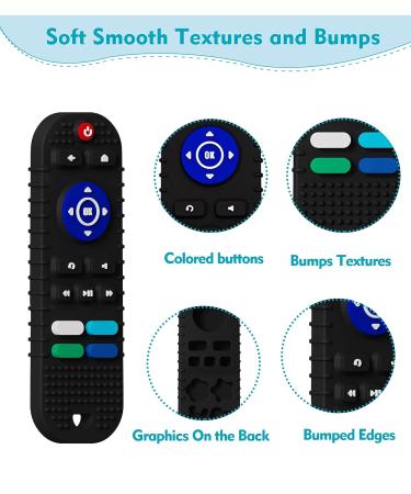 Remote Control Silicone TV Teething Toy for Babies | Safe Chew Toy with Pacifier Clips | 6-12 Months | Black - Buy Online on GoSupps.com