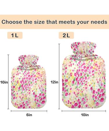 NAANLE 1L Transparent Hot Water Bottle with Lid Floral Watercolor Design for Back Pain Relief Neck Comfort and Heat Cold Therapy - Buy Online on GoSupps.com
