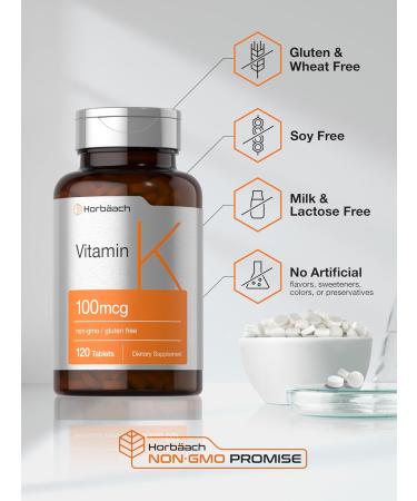 Horb ach Vitamin K Supplement | 100mcg | 120 Tablets | Vegetarian Non-GMO & Gluten Free Supplement - Buy Online on GoSupps.com