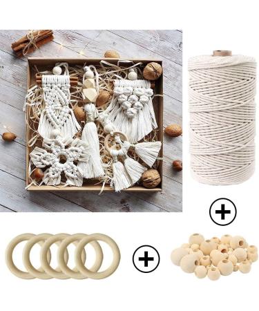 152pcs Macrame Kit for Beginners - 3mm x 220yards Natural Cotton Cord with Supplies for Macrame Plant Hanger - Wooden Beads, Rings, Sticks, Metal Rings - Buy Online on GoSupps.com