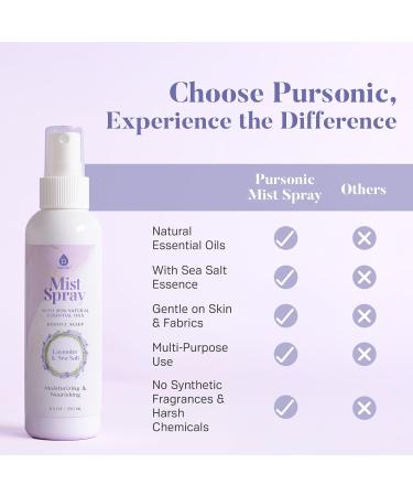 Pursonic Lavender & Sea Salt Mist Body Spray Multi-Use Aromatherapy with Essential Oils for Skin, Pillow Spray for Sleeping, Linen & Room Freshener, Hydrating Body Mist, 8.5 oz - Buy Online on GoSupps.com