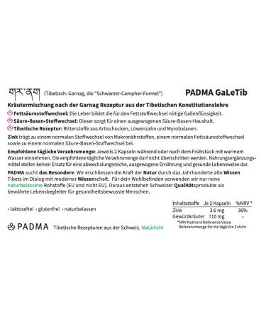 Padma Galetb 60 Kaps - Vegan Bitter & Herb Supplement with Artichoke & Dandelion | Zinc for Fatty Acid & Macronutrient Metabolism - Buy Online on GoSupps.com