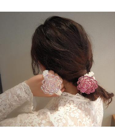Xiwstar 2Pcs Rhinestone Flower Hair Scrunchies Set - Fashion Beaded Bracelet Hair Ties for Women & Girls - Buy Online on GoSupps.com