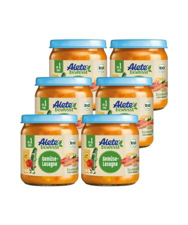 Alete consciously organic vegetable sagne from 1 year baby food in glasses with vegetables & lasago noodles children's meal in organic quality without adding sugar and aroma substances 6 x 250 g