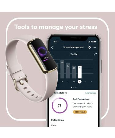 Fitbit Luxe Fitness Tracker with Stress Management, Sleep Tracking, Heart Rate - Lunar White/Soft Gold - One Size S/L Bands Included - Buy Online on GoSupps.com