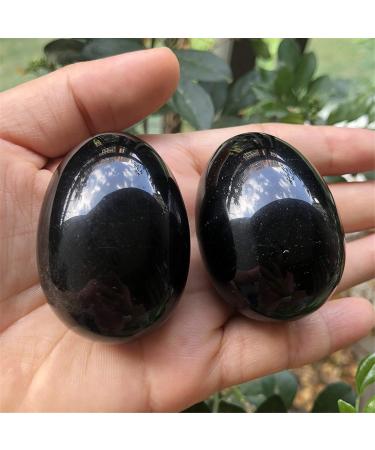 Ladeukoi Stone Egg Figurines - Polished Black Obsidian Healing Crystal Easter Eggs with Wooden Stand 45mm Tall - Perfect for Home Decor & Spiritual Healing - Buy Online on GoSupps.com