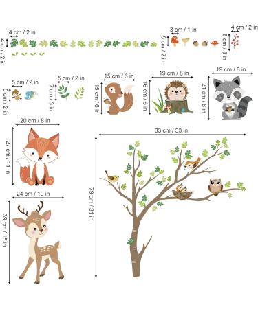 Woodland Animals Tree Wall Stickers - Fox Deer Owl Decals for Nursery and Kids Bedroom - Buy Online on GoSupps.com