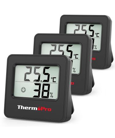 ThermoPro TP157 Mini Hygrometer Thermometer Inside 3 Set 0.5 Precise room thermometer air humidity meter with smiley indicator ideal for living room office garage or greenhouse black black 3 - Buy Online on GoSupps.com
