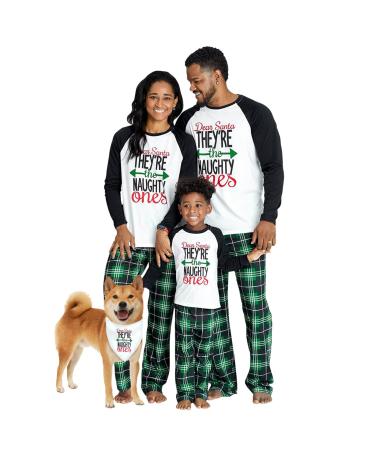 IFFEI Christmas Pyjamas Matching Family Pajamas Sets Xmas Pjs Letter Print Tops and Plaid Pants Sleepwear Nightwear for Women Men Kids Baby Pet Men M Green/Letter
