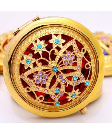 Minkissy Magnifying Compact Mirror Double Sided Travel Makeup Mirror Vintage Round Makeup Mirror Small Pocket Mirror (Random Pattern) - Buy Online on GoSupps.com