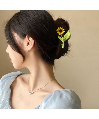 Sunflower Tulip Style Large Hair Claw Clips 2Pcs - Strong Hold Jaw Clamps for Women Girls - Buy Online on GoSupps.com