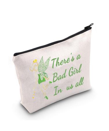 Levlo cosmetic bag with a fairytale quote fairy pixie lover gift "There's a bad girl in US All" make-up bag with zipper for women and girls there's a bathroom cosmetic bag