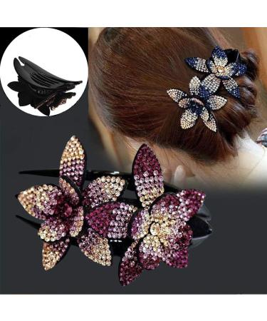5 PCS Double Flower Rhinestone Hair Clips - Elegant Hair Accessories for Women - Crystal Thick Hairpins (Large) - Flower Color Options Available - Buy Online on GoSupps.com