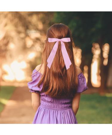2 Pack Hair Bows for Women Pink Bow Hair Clips French Barrette with Long Silky Satin Hair Ribbons for Women Girls(Light Pink) - Buy Online on GoSupps.com