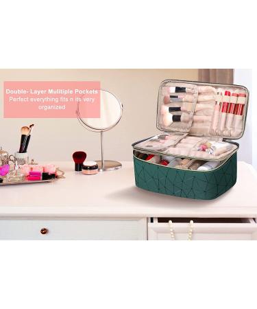 Dofilachy Double Layer Travel Makeup Case- Professional Organizer for Women | Portable Cosmetic Bag with Makeup Brush Holder (Green) - Buy Online on GoSupps.com