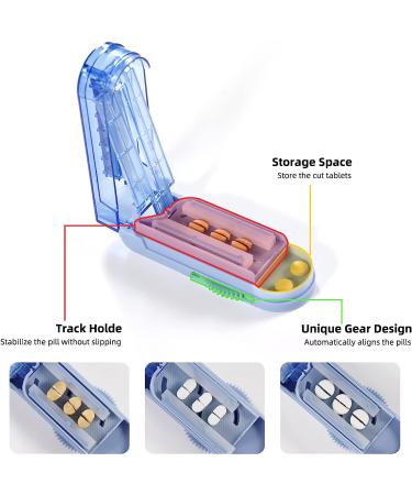Pill Cutter - 2 PCS Pill Splitter for Small & Large Pills with Safety Blade Guard - Blue Medicine Slicer for Cleanly Cutting Medication and Vitamins - Buy Online on GoSupps.com