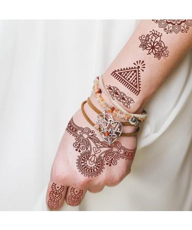 Brown Henna Temporary Tattoo Stickers - 6 Sheets for Women - Waterproof and Removable Fake Tattoos - DIY Body Art for Face, Arms, Legs - Sexy Lace Design - Buy Online on GoSupps.com