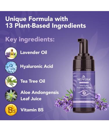NOVEHA Lavender & Tea Tree Oil Eyelid Foaming Cleanser | Hydrating Hypoallergenic Daily Soap for Eyelashes Demodex & Eye Irritations | 3.38 fl oz (100ml) - Shop Internationally - Buy Online on GoSupps.com