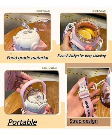 LEJN Kawaii Pink820ml Water Bottle | Adjustable Shoulder Strap | Leakproof BPA-free Cartoon Children Cup | Portable Capsule Bottle for Traveling & Hiking - Buy Online on GoSupps.com
