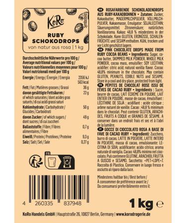 Koro Ruby Chocolate Drops 1kg - 47.3% Cocoa Naturally Pink No Dyes Ideal for Baking & Refining - Shop Internationally! - Buy Online on GoSupps.com