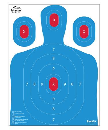 Ascentor Silhouette Shooting Target - Large Size 18 x 24 - Multiple Aiming Zones Blue 25
