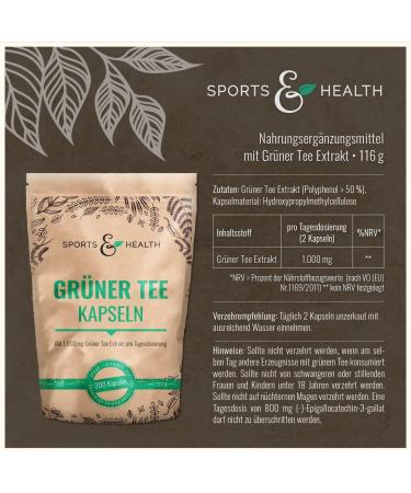 Premium Vegan Green Tea Capsules - 1 000 mg 200 Count High-Quality Extract Tested in Germany - Buy Online on GoSupps.com