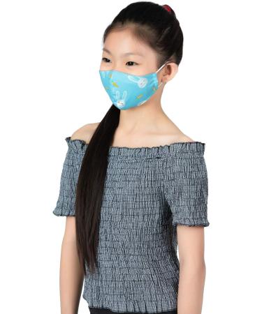 LOFBAZ Washable Adjustable Cloth Face Coverings for Kids & Adults - Light Blue Rabbit Design with Nose Wire & Filter Pocket - Perfect for Ages 4-8 - Buy Online on GoSupps.com